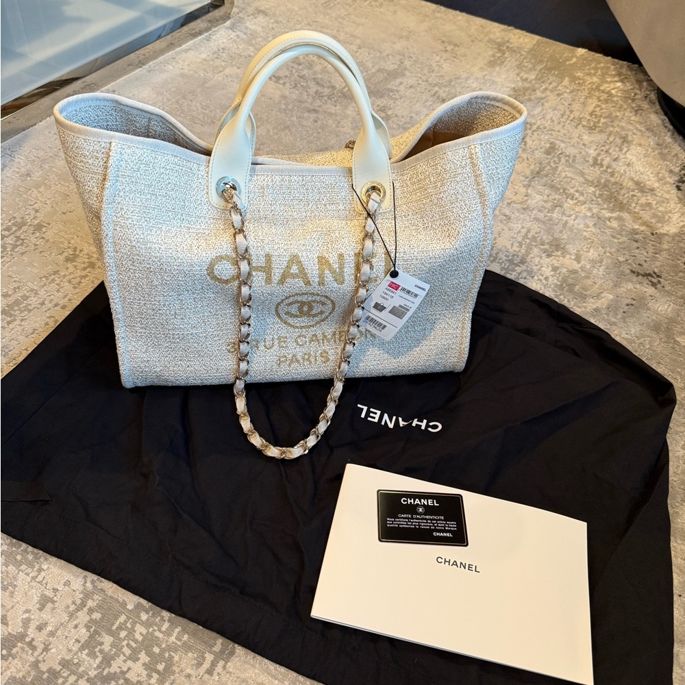 Authentic Chanel 19C Deauville large shopping tote